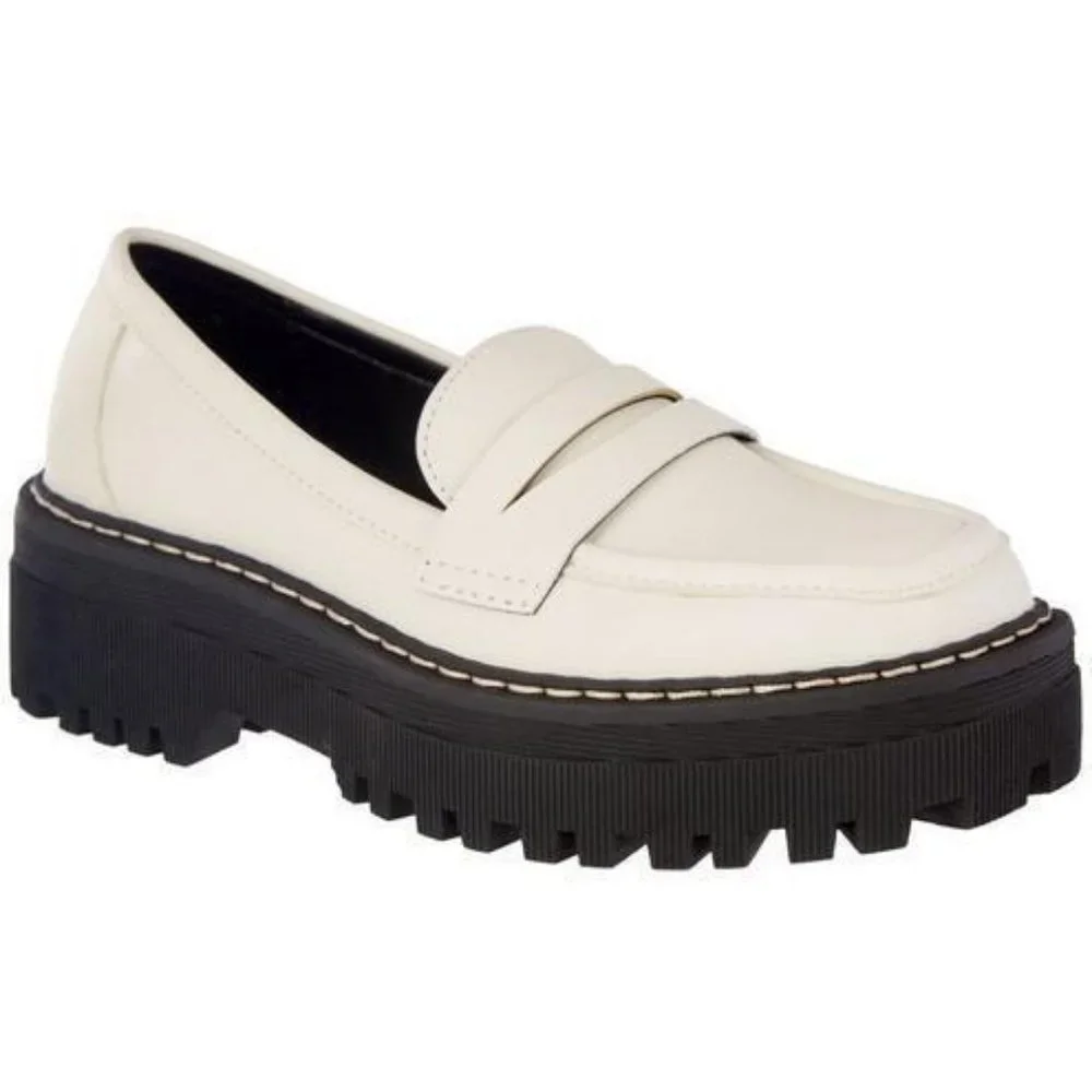 Cool Planet by Steve Madden Ivory Vegan Slip-On Platform Loafers - Picture 1 of 2
